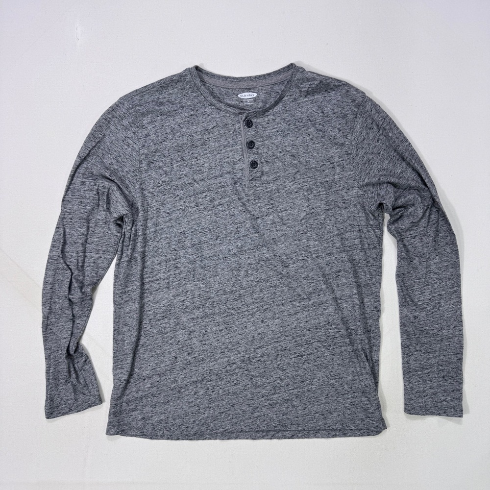Old Navy Men Medium Grey Heather Soft Washed Long Sleeve Henley Shirt Minimalist